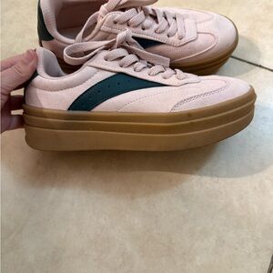 Shoe Dazzle Pink and Black Sneakers with Brown Sole